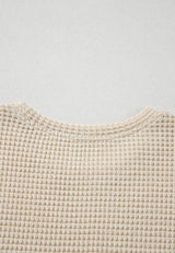 Waffle-Knit Printed Round Neck Flounce Sleeve Blouse - Trendsi - Flyclothing LLC