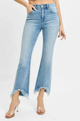 RISEN Full Size High Rise Crop Bootcut Fray Hem Jeans Plus Size - Trendsi - Flyclothing LLC