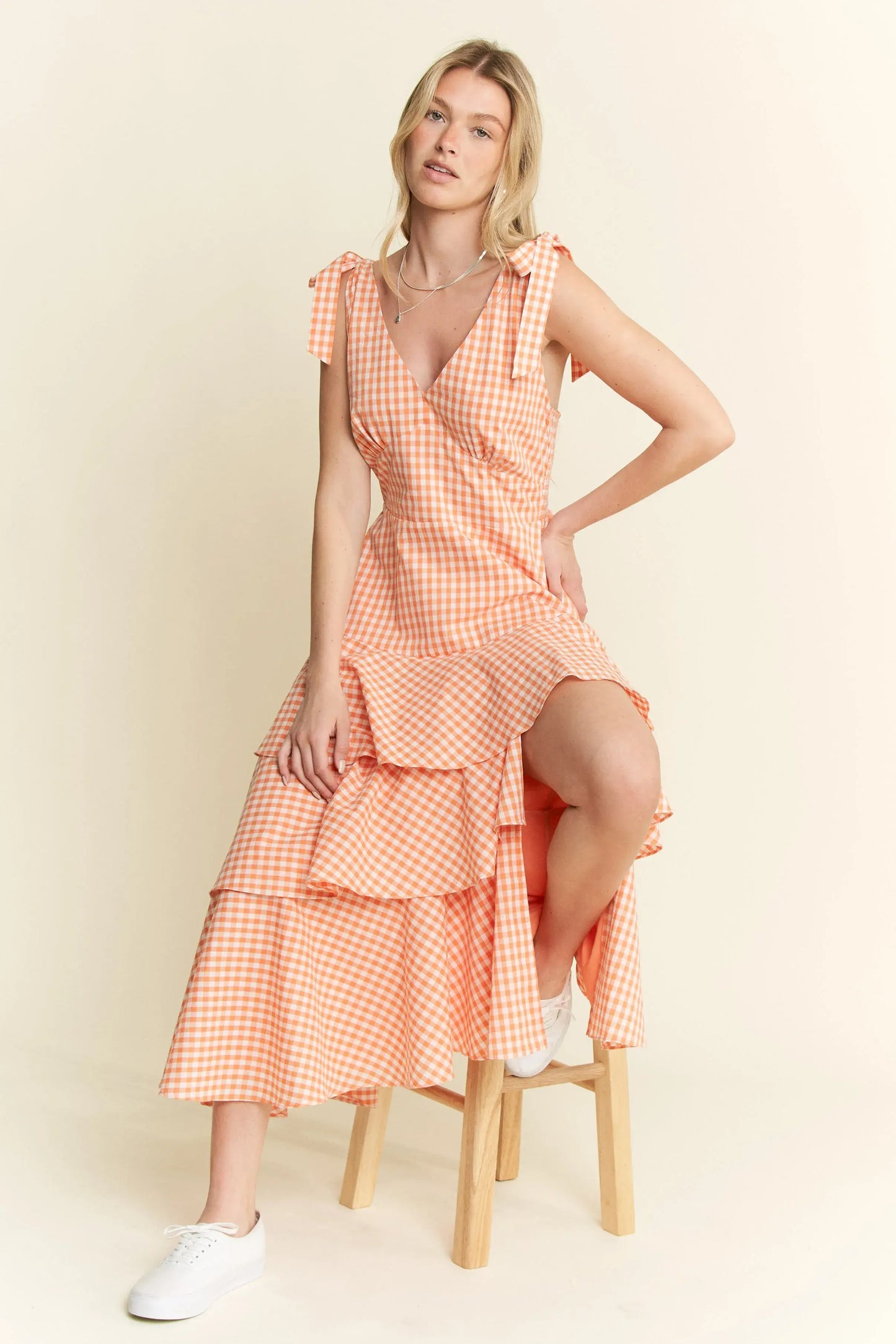 Jade By Jane Sleeveless Gingham Print Tiered Midi Dress - Trendsi - Flyclothing LLC