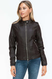 Snobbish PU Leather Biker Jacket with Side Zip Pockets - Trendsi - Flyclothing LLC