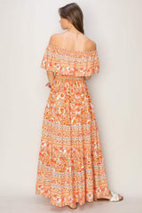 HYFVE Floral Off-Shoulder Tie Front Maxi Dress - Trendsi - Flyclothing LLC