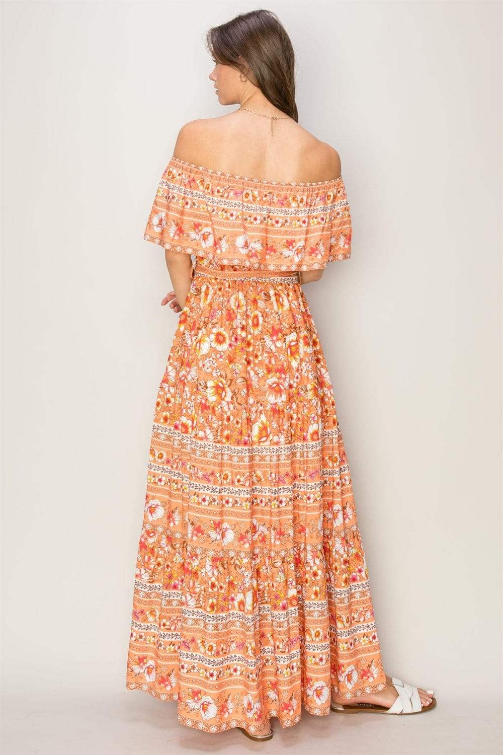 HYFVE Floral Off-Shoulder Tie Front Maxi Dress - Trendsi - Flyclothing LLC