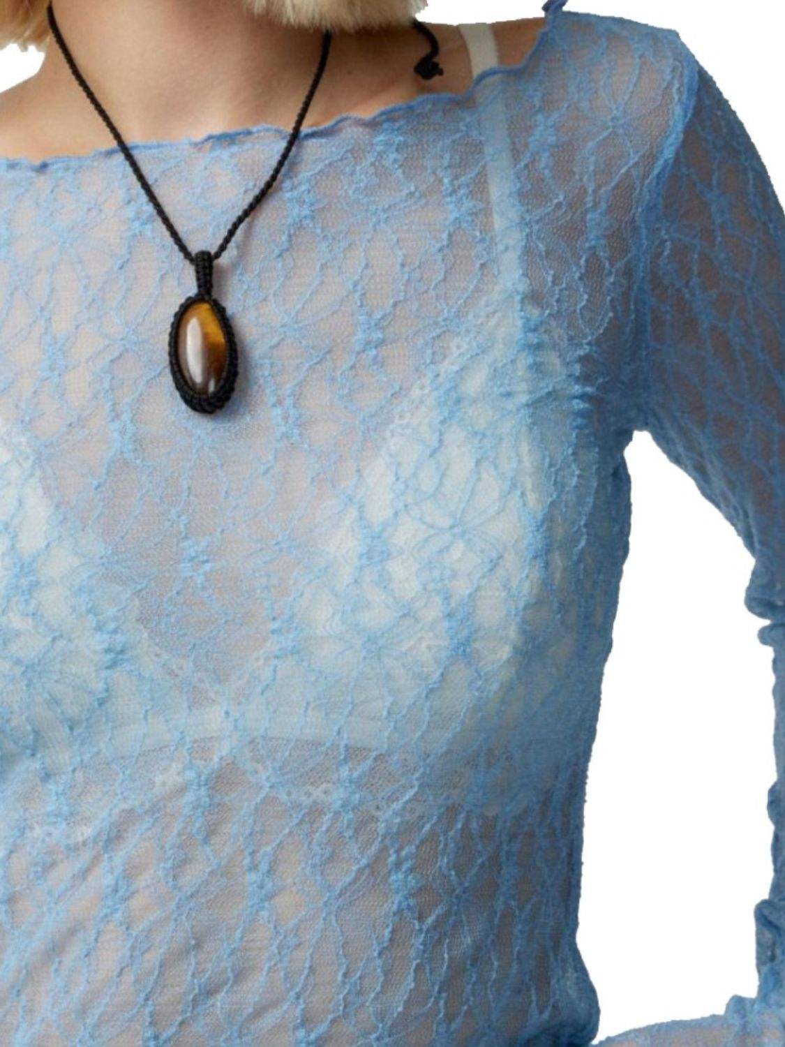 Lace Boat Neck Long Sleeve Blouse - Trendsi - Flyclothing LLC