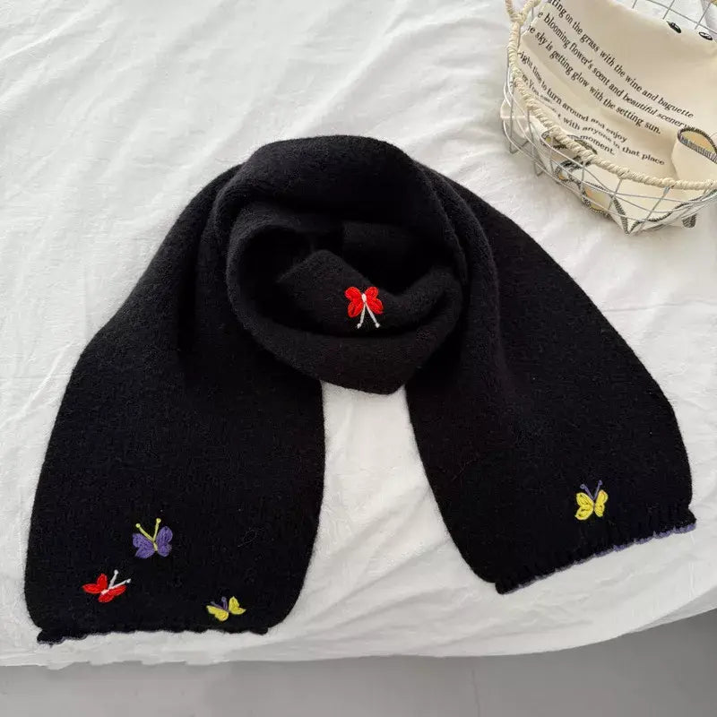 Butterfly Embroidered Knitted Scarf - Trendsi - Flyclothing LLC