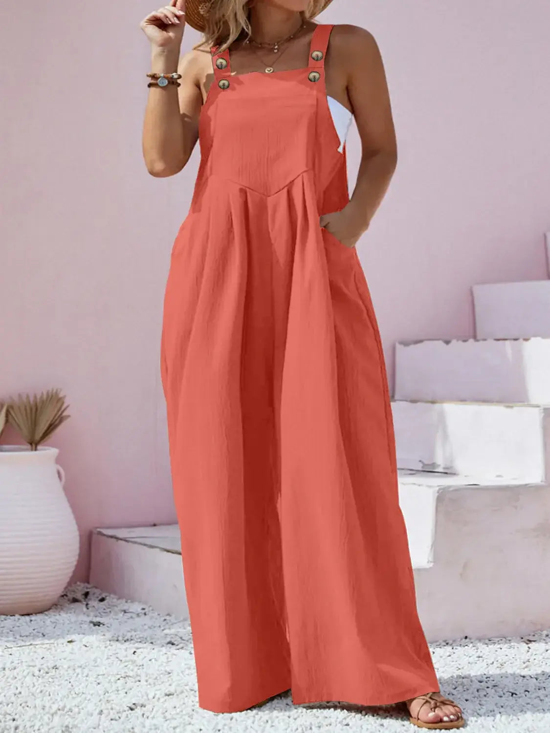 Plus Size Square Neck Wide Leg Overalls - Trendsi - Flyclothing LLC
