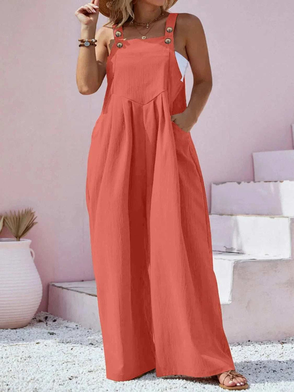 Plus Size Square Neck Wide Leg Overalls - Trendsi - Flyclothing LLC