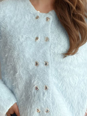 Heart Button Round Neck Cardigan - Trendsi
