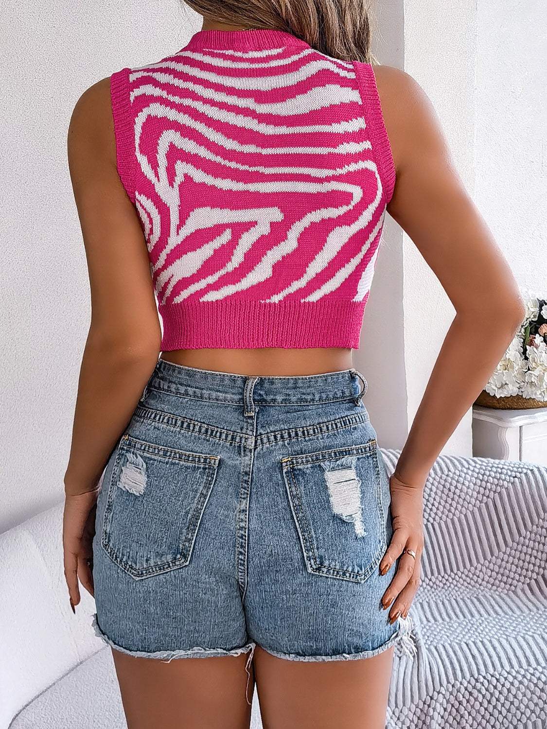 Cutout Animal Print Round Neck Tank - Trendsi - Flyclothing LLC