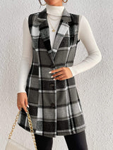 Honey Plaid Button Up Vest Coat - Trendsi - Flyclothing LLC