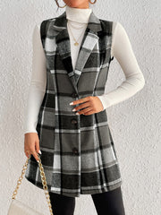 Honey Plaid Button Up Vest Coat - Trendsi