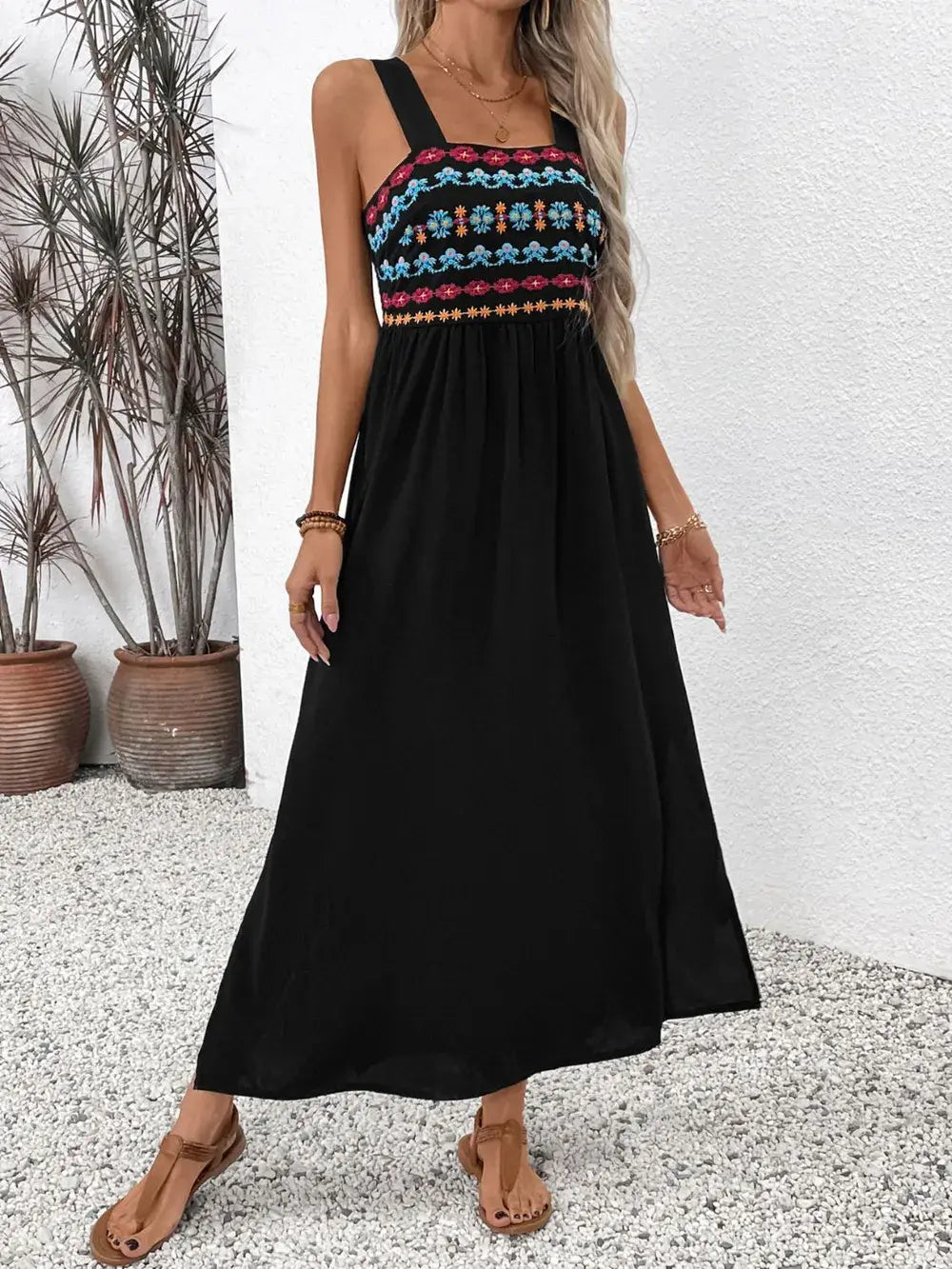 Perfee Embroidered Floral Side Slit Sleeveless Midi Dress - Trendsi - Flyclothing LLC