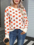 Angel Wings Maple Leaf Round Neck Long Sleeve Sweater - Trendsi