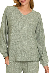 Zenana Soft Melange Long Sleeve Tee & Pants Set - Trendsi - Flyclothing LLC