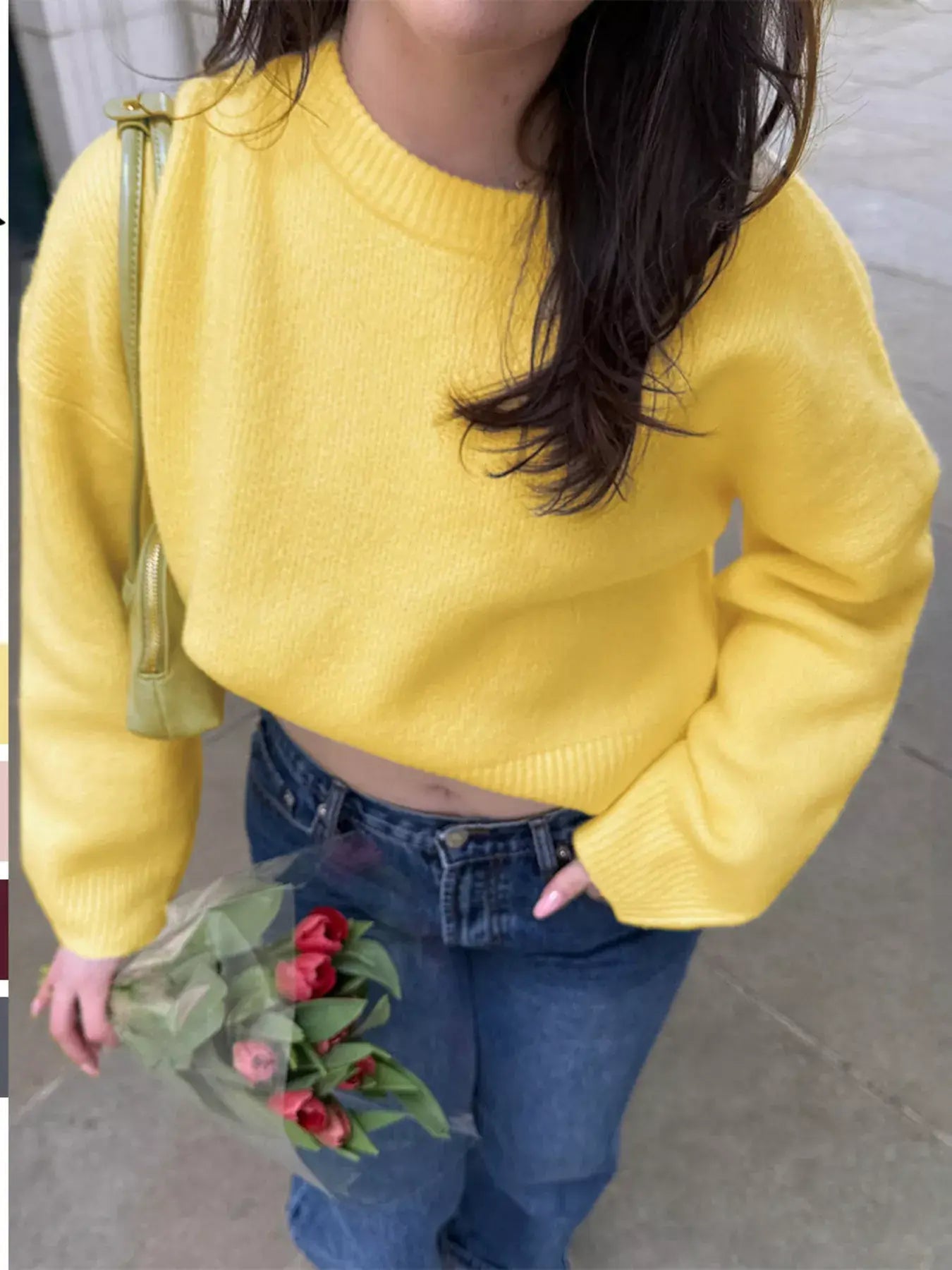 Ribbed Round Neck Dropped Shoulder Sweater - Trendsi - Flyclothing LLC