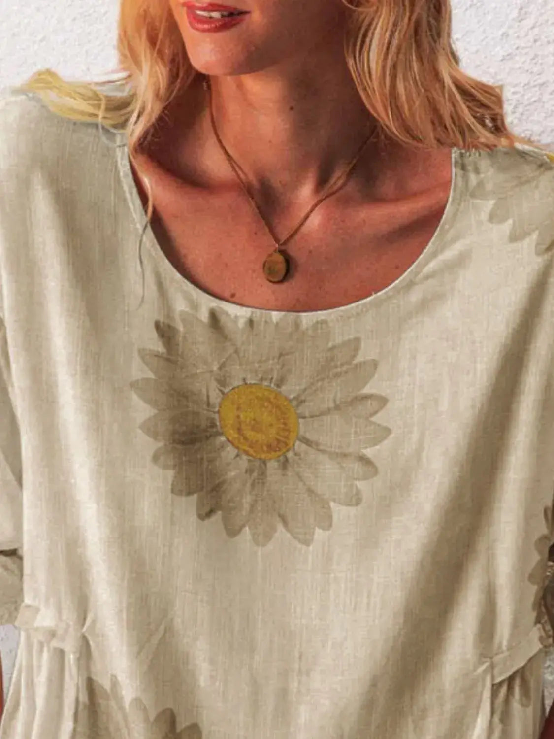 Full Size Flower Round Neck Half Sleeve T-Shirt Plus Size - Trendsi - Flyclothing LLC
