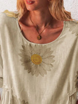 Full Size Flower Round Neck Half Sleeve T-Shirt Plus Size - Trendsi - Flyclothing LLC