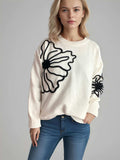 Flower Round Neck Long Sleeve Sweater - Trendsi - Flyclothing LLC