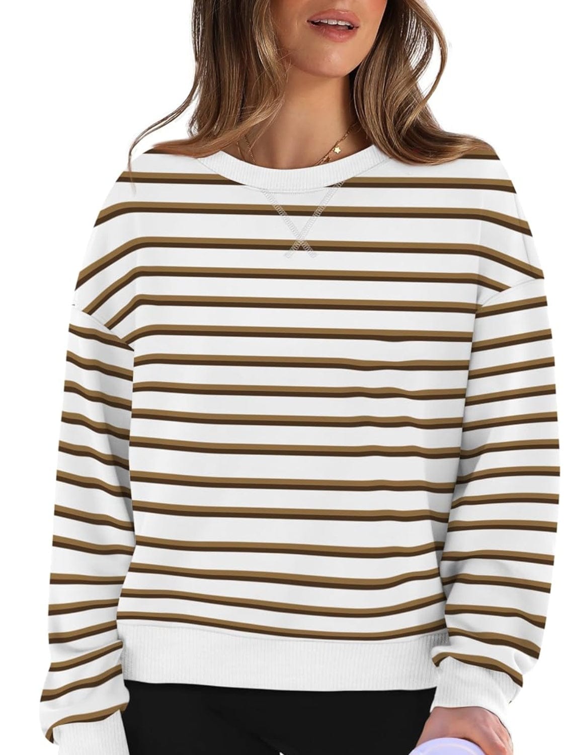 Lovelet Striped Round Neck Long Sleeve Sweatshirt - Trendsi
