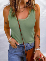 Waffle-Knit Scoop Neck Tank - Trendsi - Flyclothing LLC