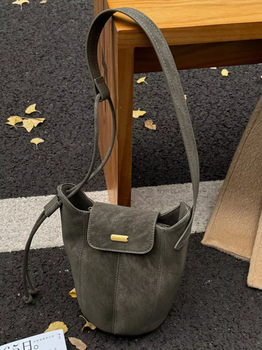 Vintage Suede Bucket Shoulder Bag - Trendsi - Flyclothing LLC