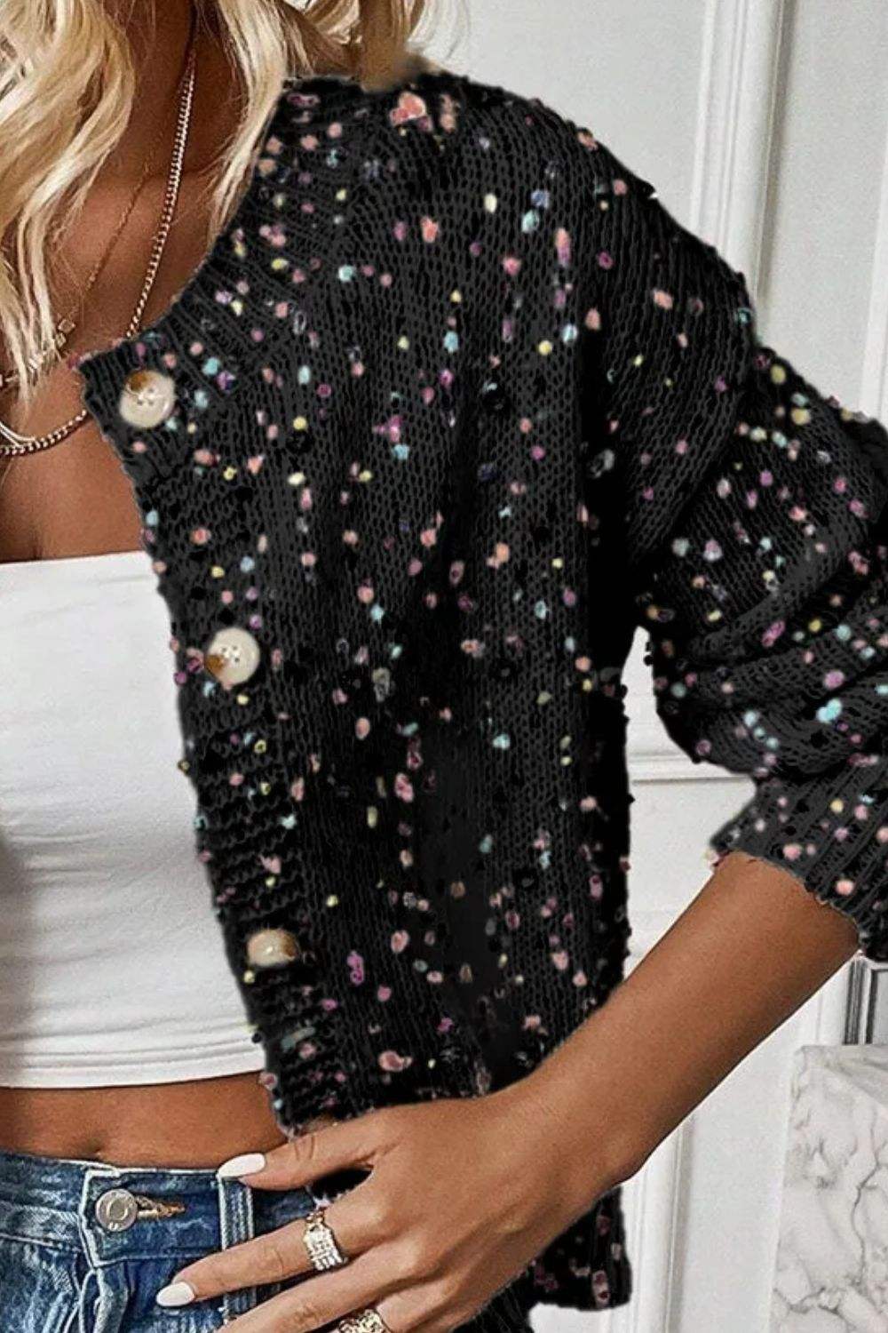 Confetti Button Up Long Sleeve Cardigan - Trendsi - Flyclothing LLC