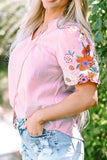 Floral Embroidered Puff Sleeve Blouse - Trendsi