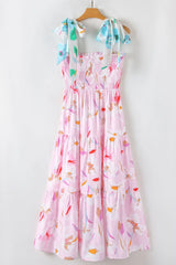 Floral Print Knotted Shoulder Smocked Maxi Dress - Trendsi - Flyclothing LLC