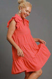 Umgee Full Size Johnny Collar Ruffle Cap Sleeve Tiered Dress Plus Size - Trendsi - Flyclothing LLC
