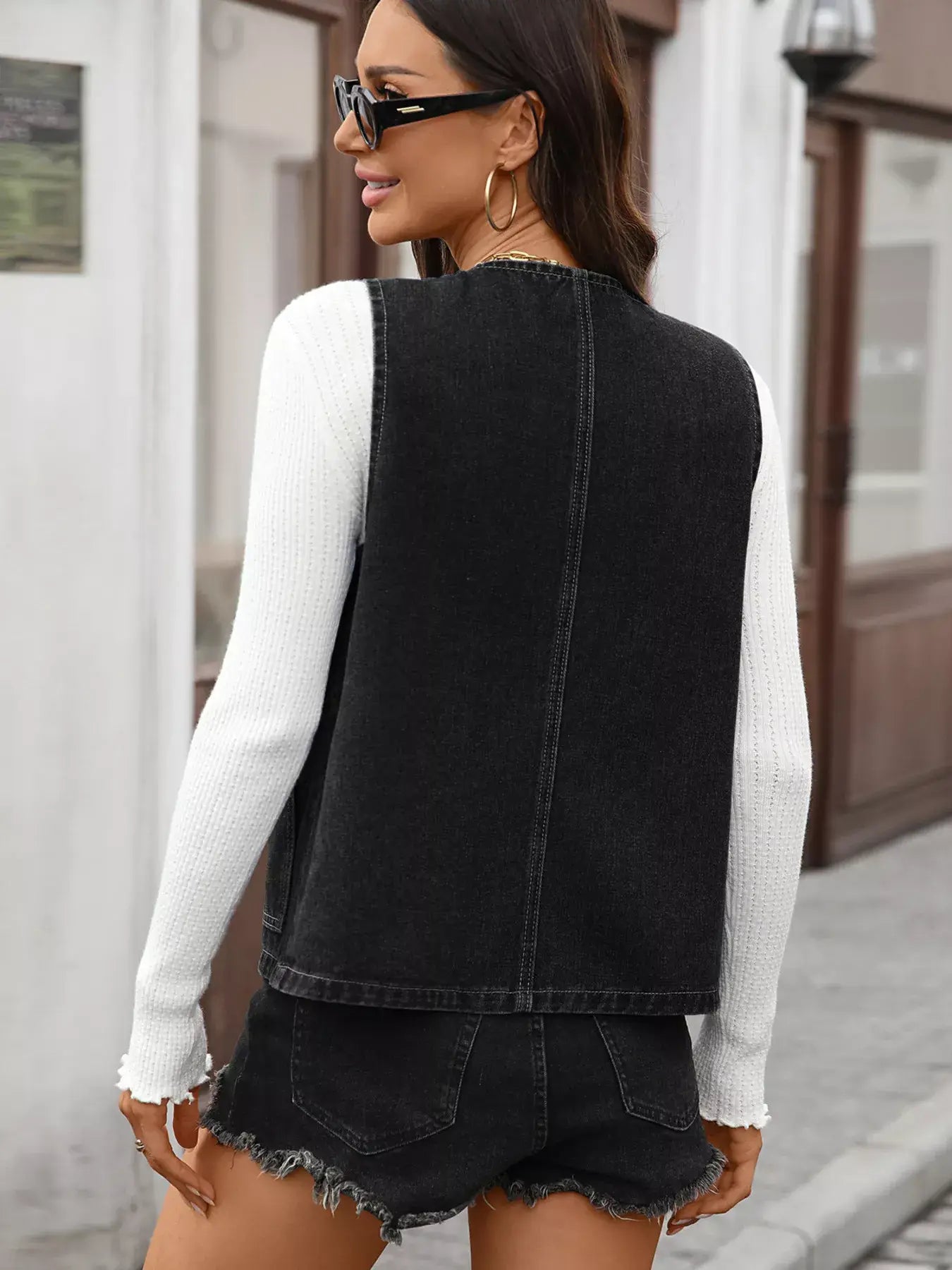 Button Up Denim Vest - Trendsi - Flyclothing LLC