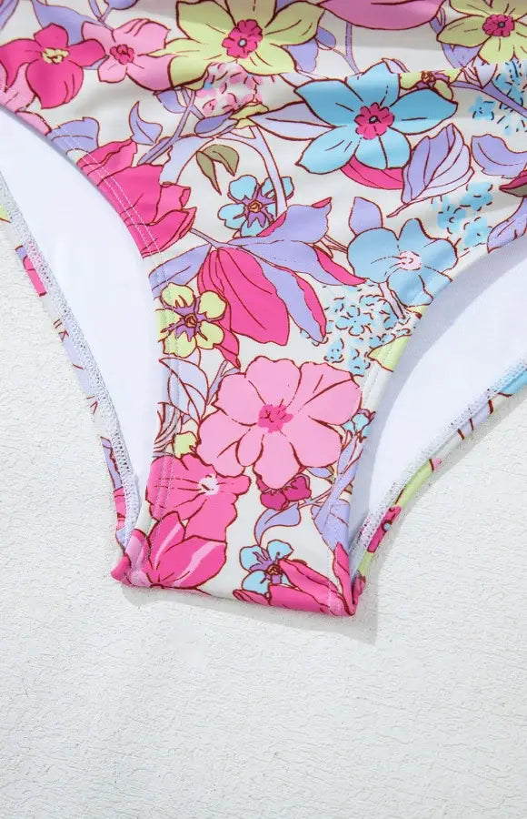 Floral Ruffle Trim Tummy Control One Piece Swimsuit - Trendsi - Flyclothing LLC