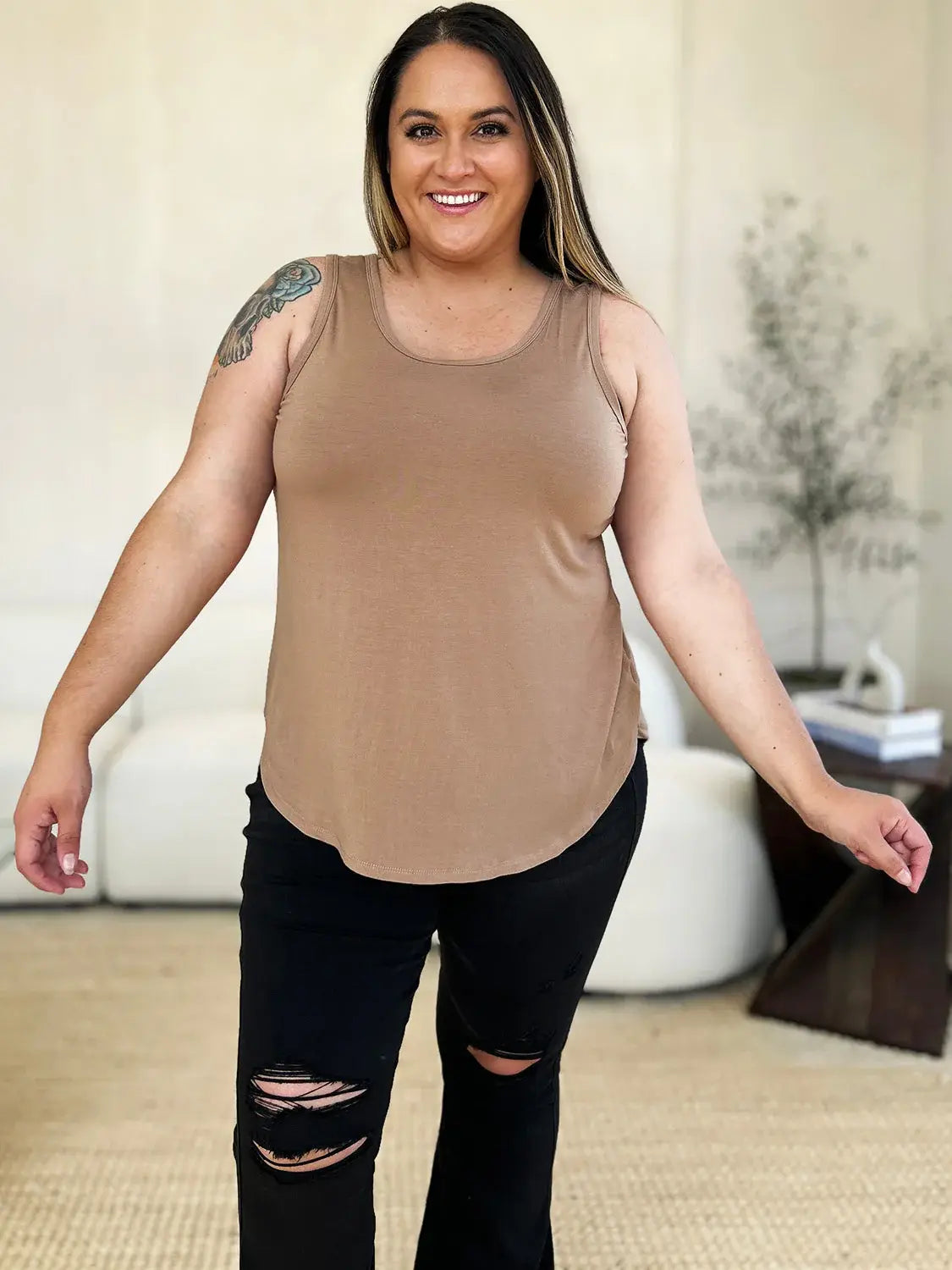 Basic Bae Full Size Round Neck Curved Hem Tank - ShopBasicbae - Flyclothing LLC