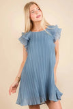 VERY J Plus Size Ruffle Sleeve Pleated Woven Mini Dress - Trendsi