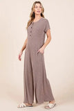 BOMBOM Rib Knit Jumpsuit with Button Detail - Trendsi