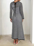 Devine Tied Round Neck Striped Sweater Dress - Trendsi - Flyclothing LLC