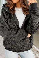 Drawstring Zip Up Long Sleeve Hooded Jacket - Trendsi - Flyclothing LLC