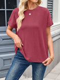Lovelet Round Neck Short Sleeve Rib T-Shirt - Trendsi - Flyclothing LLC