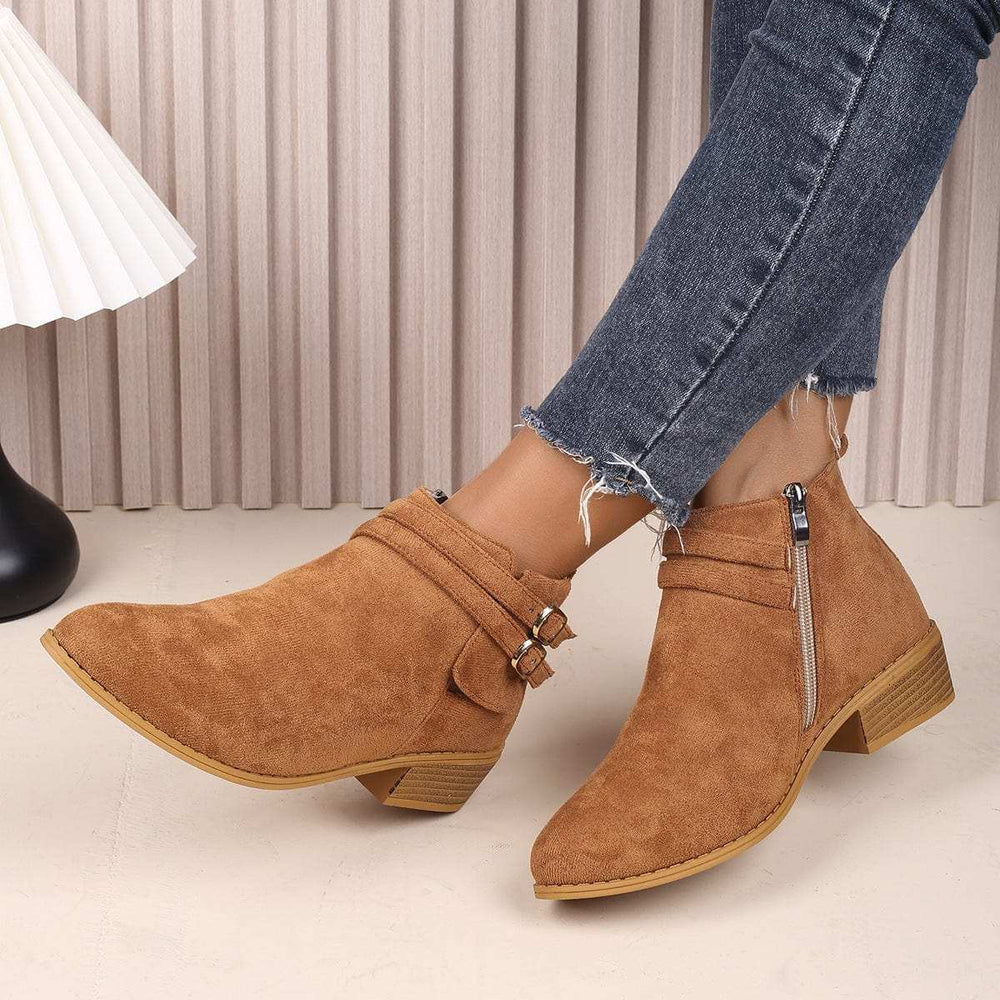 Point Toe Block Heel Boots - Trendsi - Flyclothing LLC