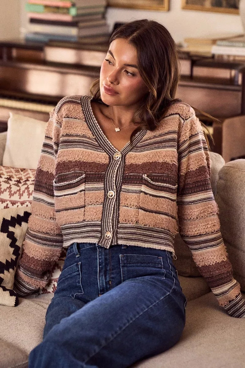 SO ME Textured Variegated Multi Color Cardigan - Trendsi - Flyclothing LLC