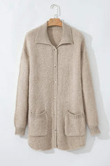 Pocketed Button Up Long Sleeve Cardigan - Trendsi - Flyclothing LLC