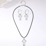 Cross Pendant Necklace & Hoop Earrings Jewelry Set - Trendsi - Flyclothing LLC
