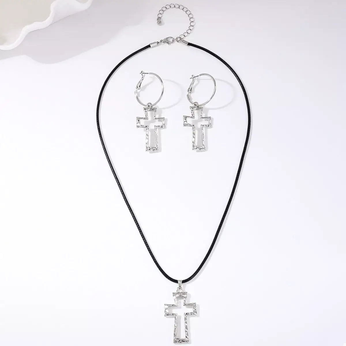 Cross Pendant Necklace & Hoop Earrings Jewelry Set - Trendsi - Flyclothing LLC