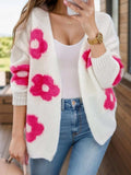 Flower Open Front Long Sleeve Cardigan - Trendsi - Flyclothing LLC
