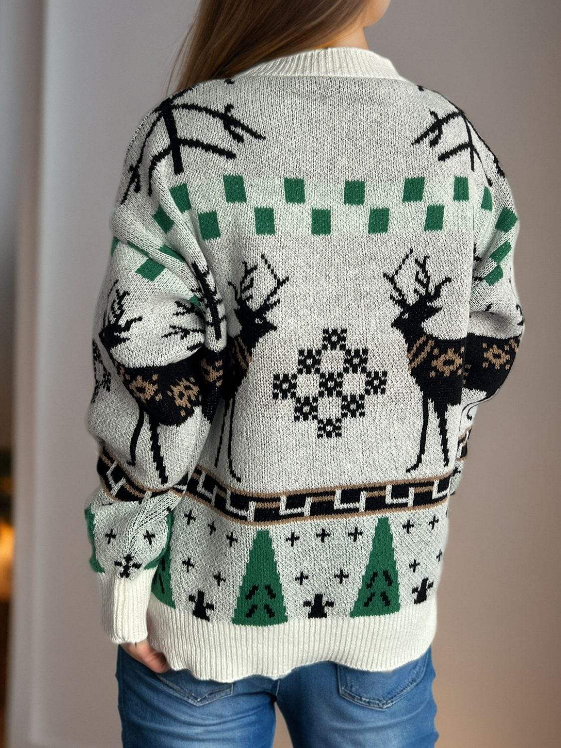 Christmas Element Round Neck Long Sleeve Sweater - Trendsi - Flyclothing LLC