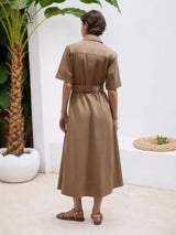 Button Front Short Sleeve Shirt Dress - Trendsi - Flyclothing LLC