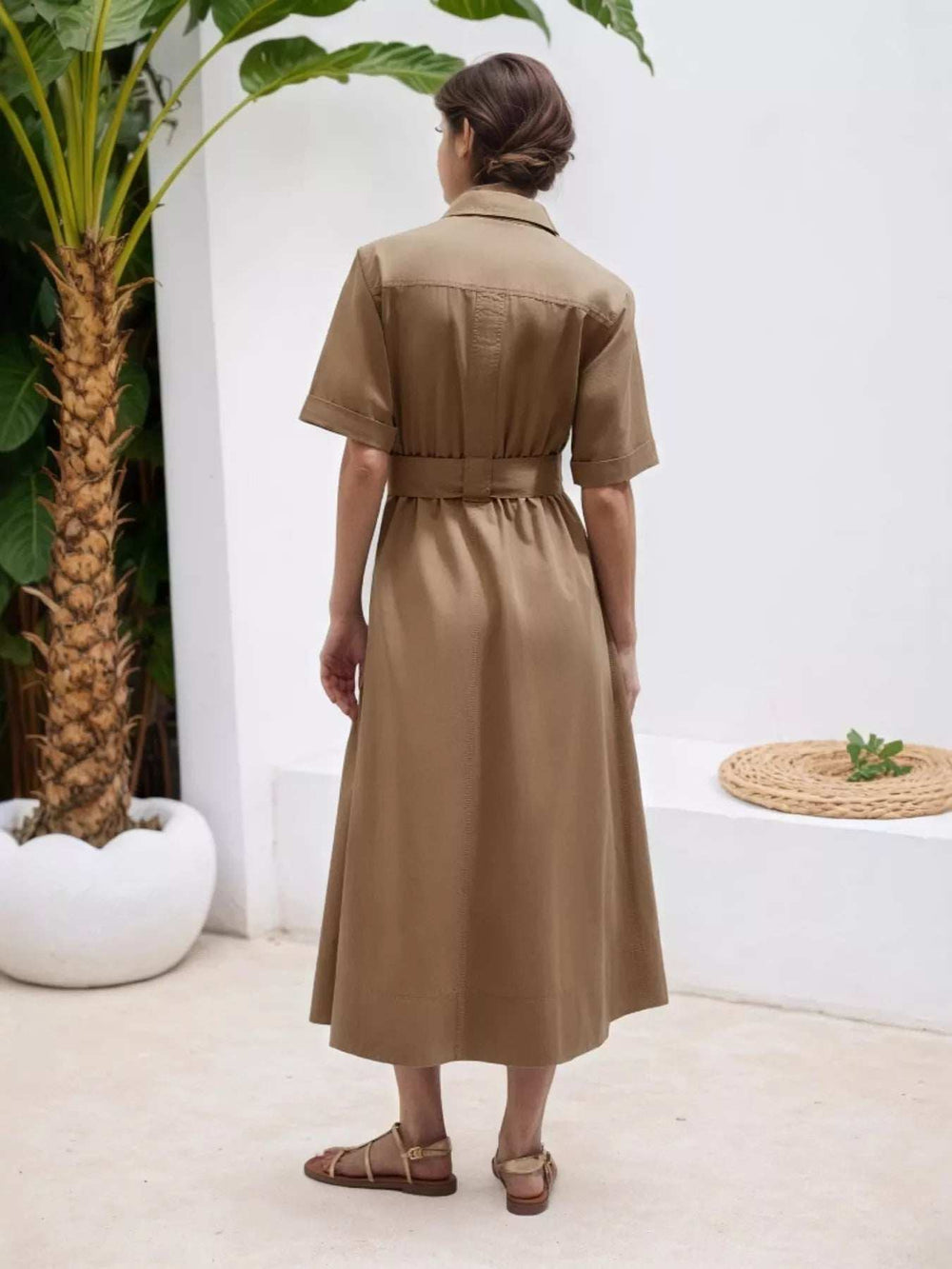 Button Front Short Sleeve Shirt Dress - Trendsi - Flyclothing LLC