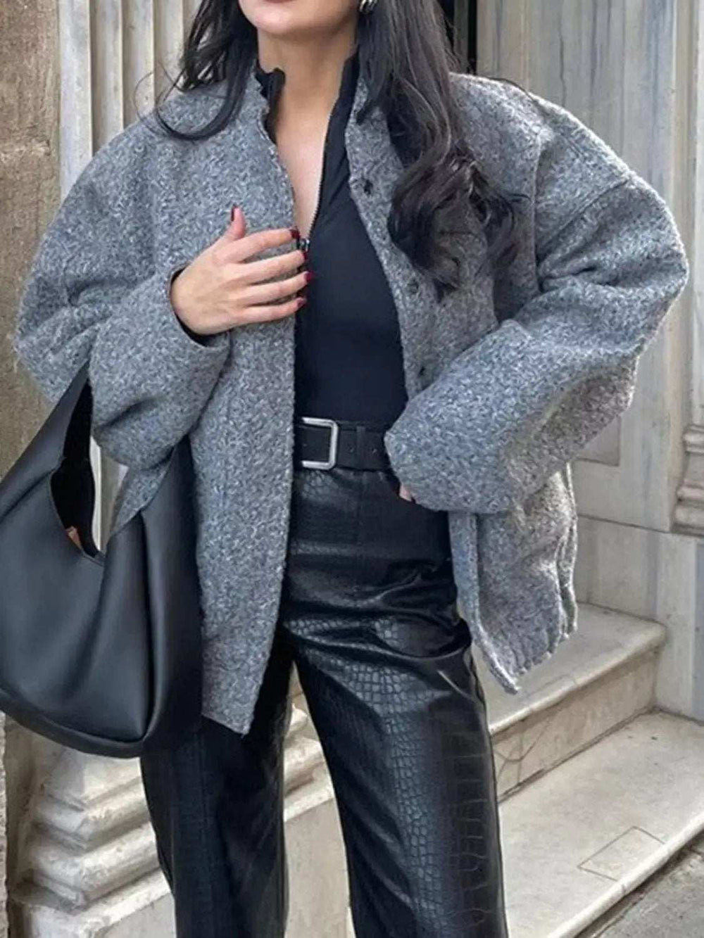 Full Size Snap Down Drop Shoulder Jacket - Trendsi - Flyclothing LLC