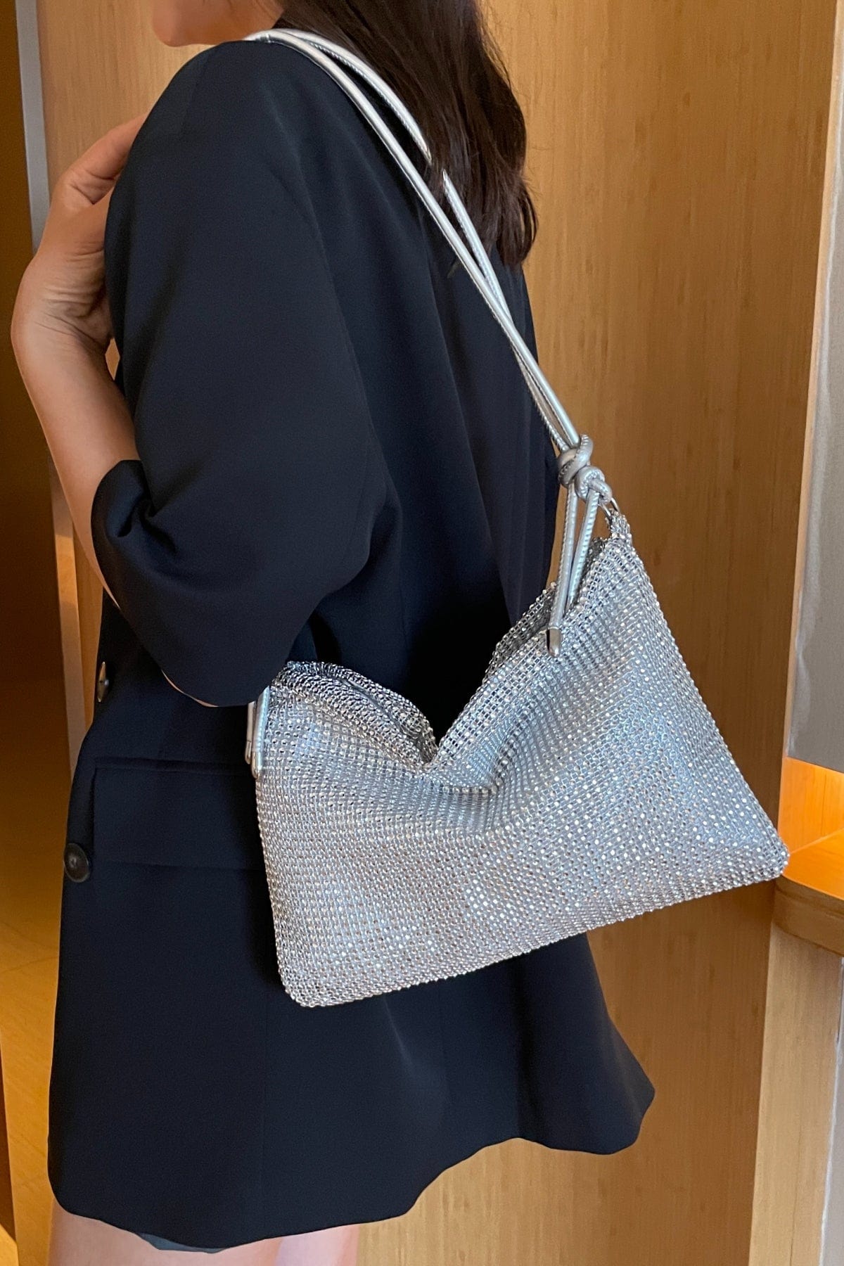 Rhinestone Knotted Strap Crossbody Bag - Trendsi