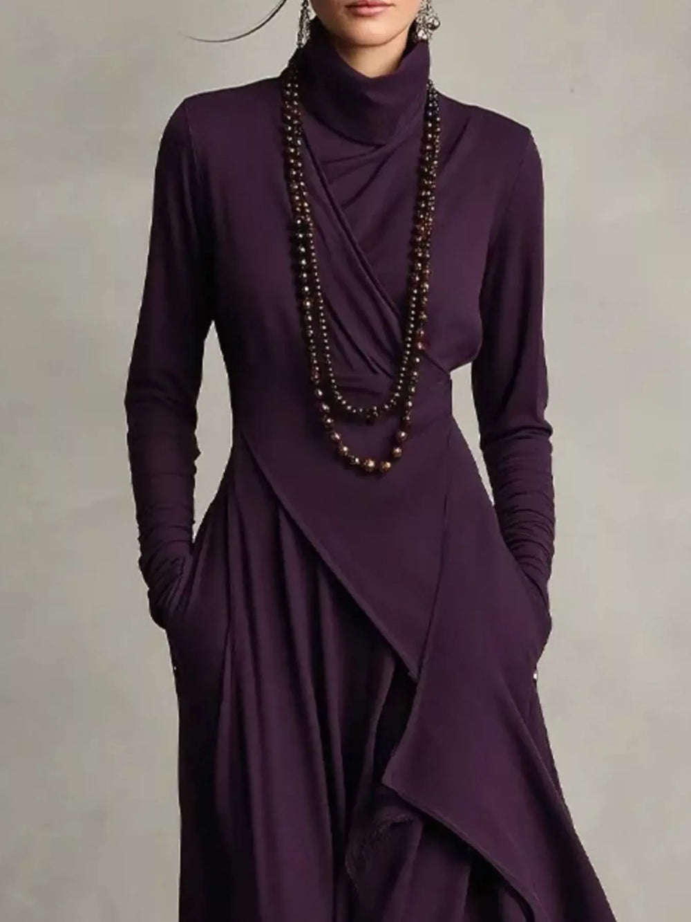 Full Size Asymmetrical Hem Turtleneck Dress Plus Size - Trendsi - Flyclothing LLC