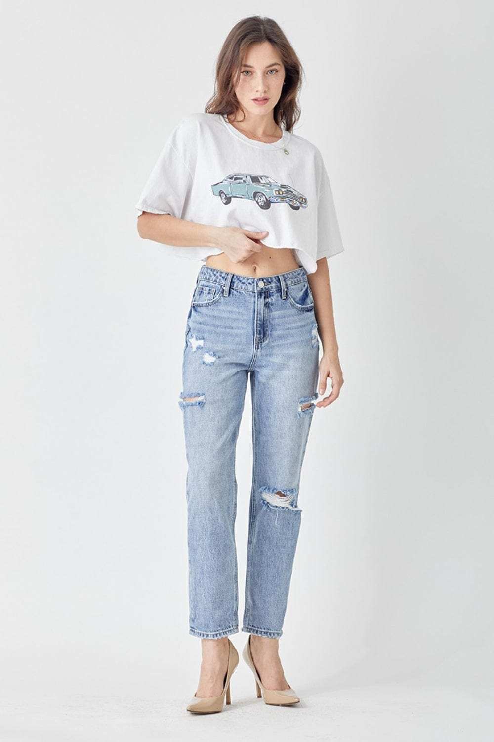 RISEN Distressed Slim Cropped Jeans - Trendsi - Flyclothing LLC