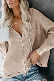 Distressed Zip Up Drawstring Hooded Cardigan - Trendsi